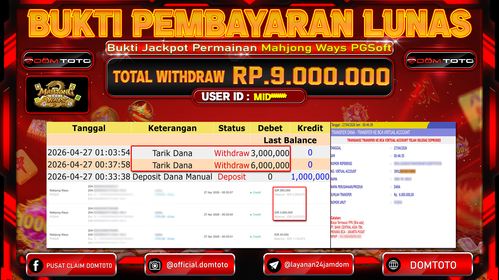 JACKPOT SLOT Mahjong Ways PGSoft 27 APRIL 2026